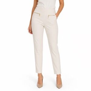 Michael Kors Crop Pants Womens L White Cotton Stretch Zip Pockets Straight Leg